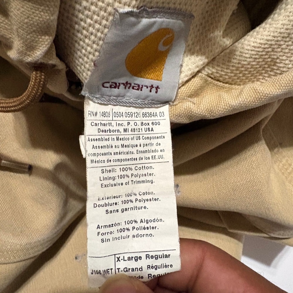 Carhartt J156 WET Thermal Lined Active Jacket Wheat Tan Mens XL Regular Zip Hood - Picture 6 of 6